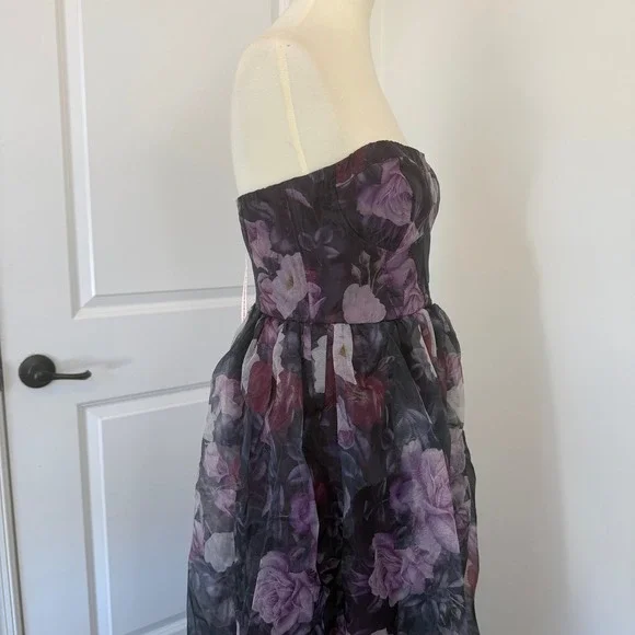 NWT Lulus Wonderful Waltz Purple Floral Print Strapless Bustier Maxi Dress Sz M - Picture 7 of 11